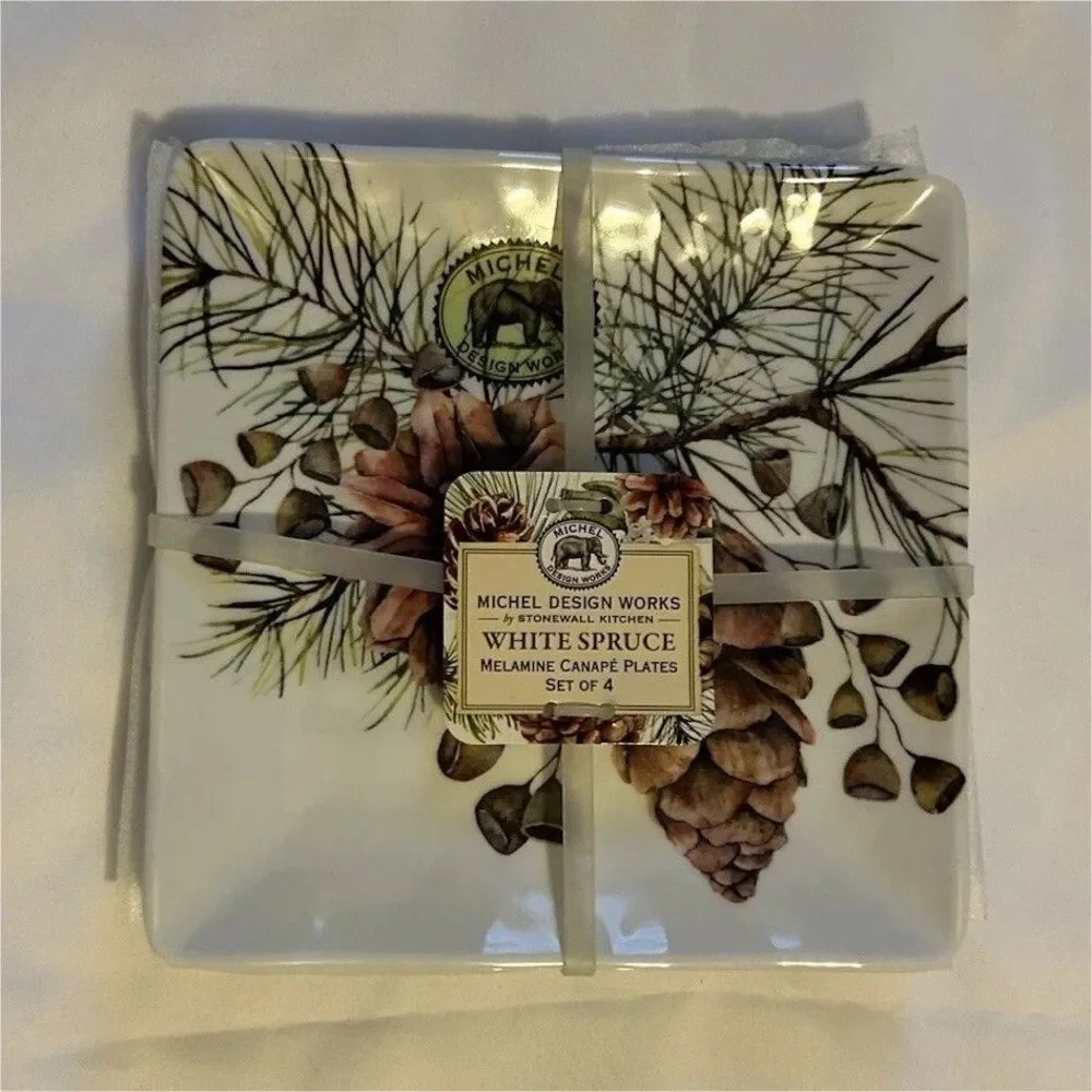 Michel Design Works White Spruce Melamine Square Canape Plates Set of 4